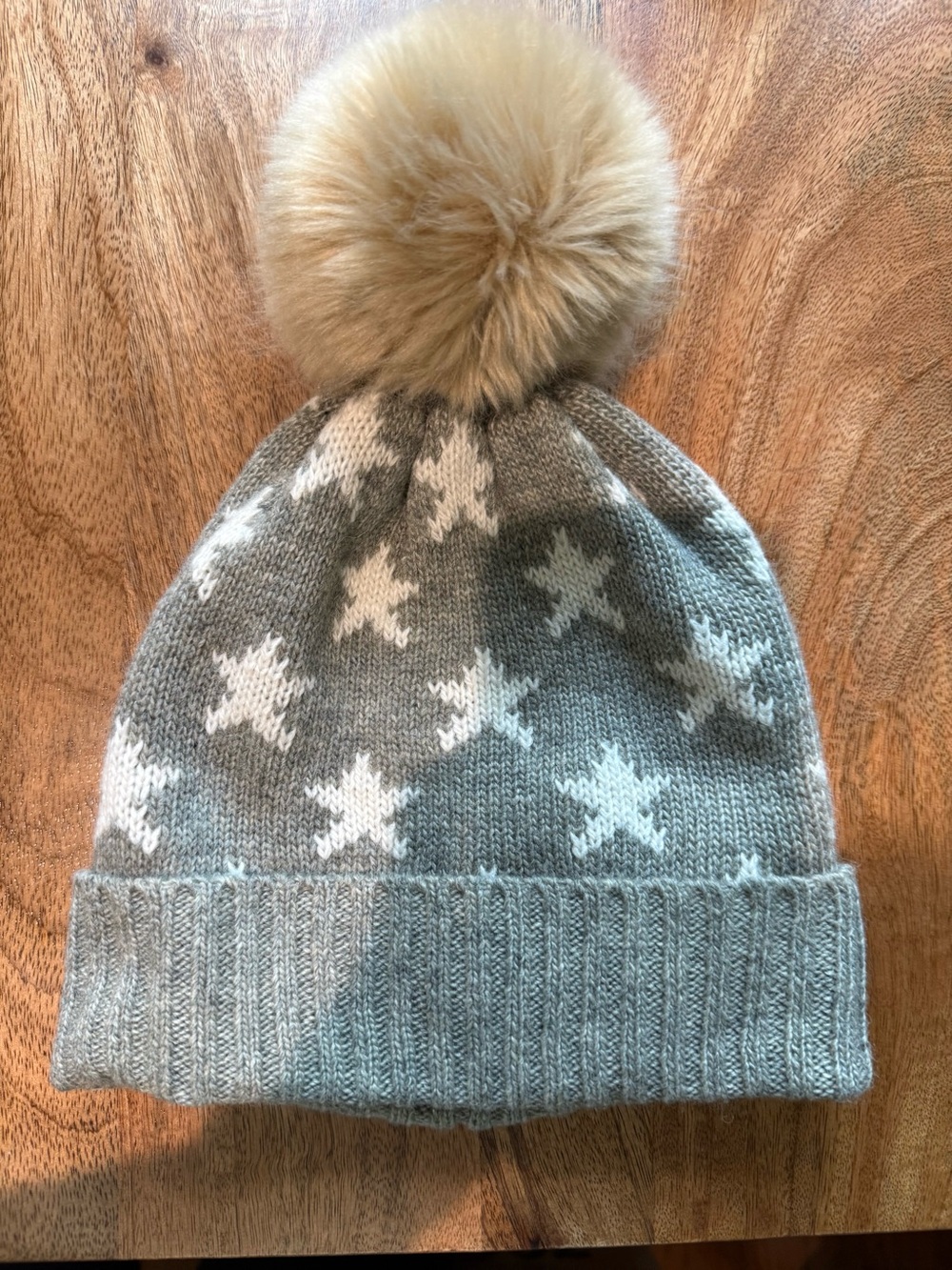 Mark & Graham Gray Knit Star Pom Beanie with beige Pom